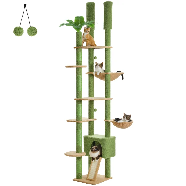 Height-Adjustable Wooden Floor-to-Ceiling Cat Tree