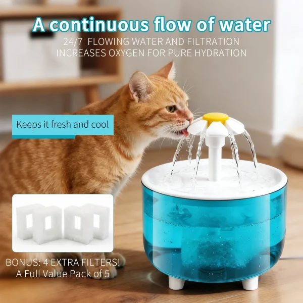 Pet Water Fountain with 4 Filters Bowl 1200mL
